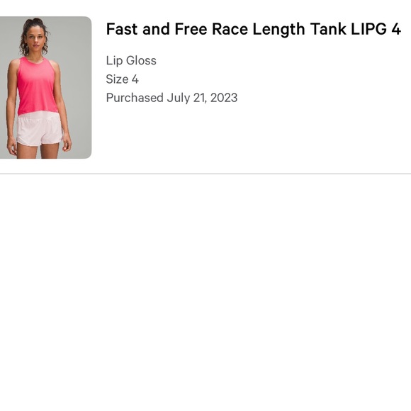 lululemon athletica Tops - LULULEMON FAST AND FREE RACE LENGTH TANK TOP
